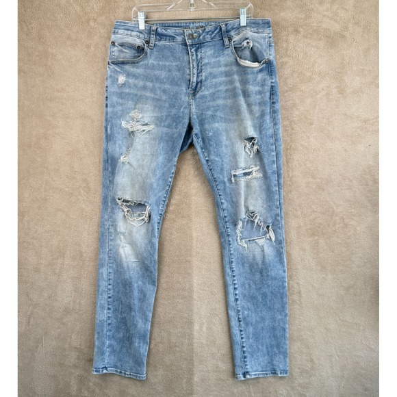 American Eagle Jeans Mens 36X32 Blue Next Level Flex Skinny Distressed Acid Wash - Picture 1 of 14